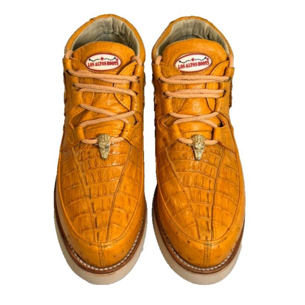 Los Altos Genuine Gator W/Ostrich Casual Shoe/Boot in Buttercup Lace Up SZ 7.5